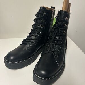 Sam Edelman LUE Black Leather Combat Boots Size 6 Lug Sole Lace Up NEW